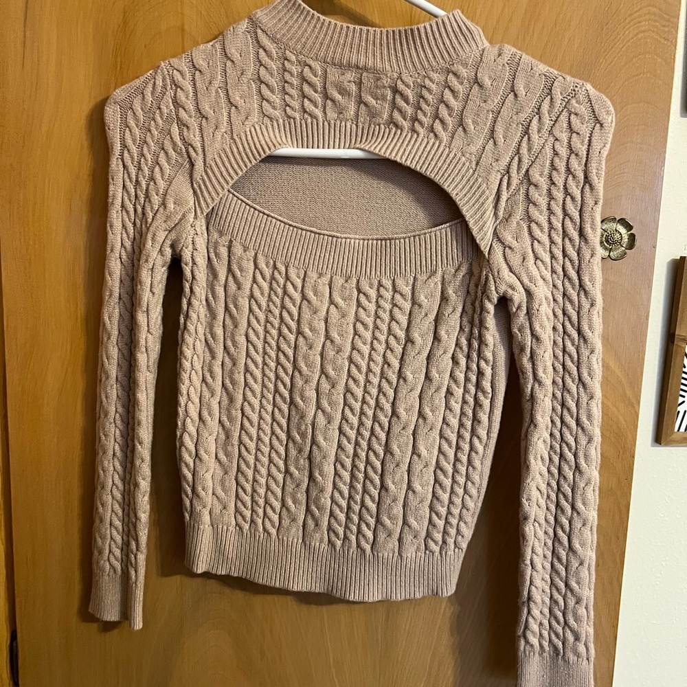 SHEIN Cable Knit Cutout Turtleneck Sweater - Blush
